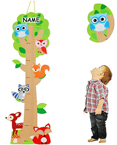 alles-meine.de GmbH 3-D Meßlatte aus Holz - Baum - lustige Eule & Tiere - incl. Name - zum Klappen/Falten - von 80 cm bis 155 cm - Messlatte Kinderzimmer für Kinder Kind - ..