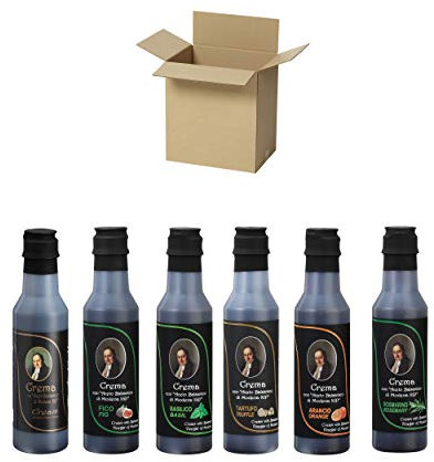 Crème avec Vinaigre Balsamique de Modène IGP - Saveurs Assorties - Goût classique, Figue, Basilic, Truffe, Orange, Romarin - carton de 6 bouteilles de 250 ml - Il Conte