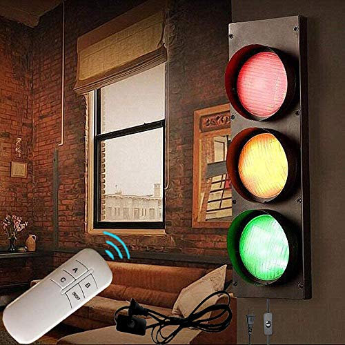 ANKBOY Ampel Wandleuchte mit Fernbedienung Einstellbar LED Wandlampe Industrie Retro Kreative Wand Beleuchtung mit Schalter und Stecker Bar Club Kinderzimmer Rot Grün Gelb Tricolor Dekoration, 5W*3