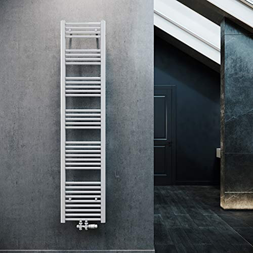 ELEGANT Heizkörper Bad 1800x400mm Weiß Badheizkörper Mittelanschluss Heizkörper Handtuchtrockner Handtuchwärmer mit Weiß Multiblock Thermostat