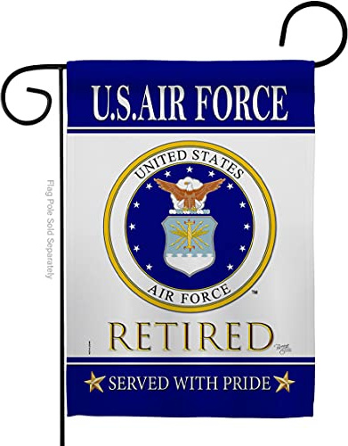Breeze Decor Bandera de jardín retirado de la Fuerza Aérea de los Estados Unidos, Fuerzas Armadas de la USAF de los Estados Unidos, oficial de veteranos militares estadounidenses, decoración de casa