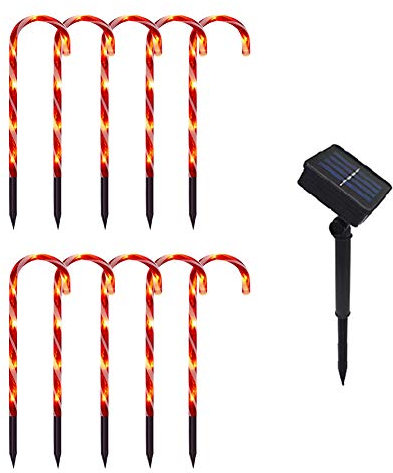 Surakey 10 Stück Weihnachten Solar Zuckerstange Lichter Weihnachtsweg Marker, Festive Weihnachten LED Lichterkette, für Garten Dekoration, Gartenstecker Balkon Weihnachtsbeleuchtung Deko Außen