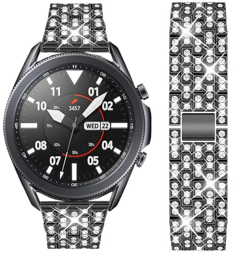 DEALELE Armband Kompatibel mit Huawei Watch GT6 / GT5 / 4/3 / Pro / GT4 / GT3 / GT2 46mm, 22mm Glitzer Diamant Metall Armbänder für Samsung Galaxy Watch 46mm / Galaxy 3 45mm Damen Herren, Schwarz