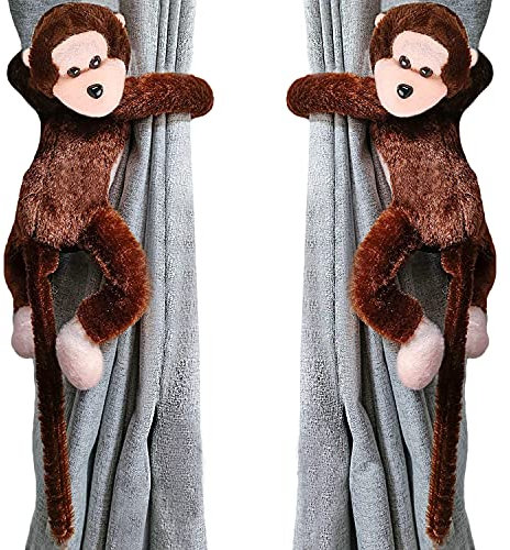 Niedlichem AFFE Vorhang Raffhalter Vorhang Clips Binder Plüsch Gardinen Raffhalter Fenster-Holdbacks Gardinenhalter für Baby Kinderzimmer Dschungel Schlafzimmer Dekorative Raffhalter Heimdekoration
