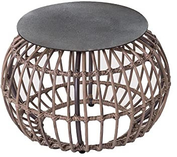 LOLAhome Mesita de jardín Ariki de Rattan sintético Trenzado y Cristal Grafito de Ø 50x33 cm