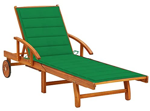 vidaXL Akazienholz Massiv Sonnenliege mit Auflage Gartenmöbel Liege Saunaliege Gartenliege Relaxliege Holzliege Rollliege Strandliege Liegestuhl