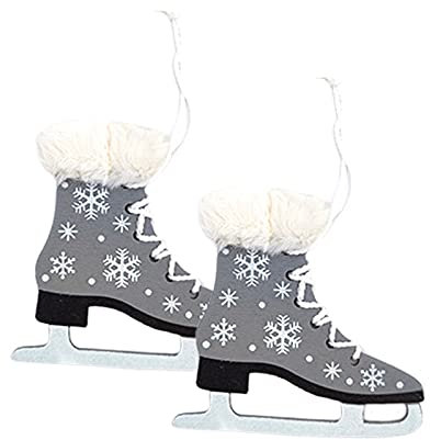 Timpfee 1 Pair Wooden Hanging Ice Skates Christmas Ornament,Personalized Figure Skates Christmas Tree Decor,Snowflake Pattern Boots Pendant for Home Party Xmas Decorations