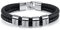 PiercingJak Herren Armband mit Gravur 4 Namen Männer Lederarmband geflochten Schwarz Echtleder Wickel Edelstahl Namensperlen ID Armreif Charm Schmuck Personalisierte Geschenke für Mann