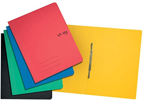 VON Leitz 30131099 Pack of 5 A4 File Folders, Cardboard, with Stapling Mechanism, for 250 Sheets, for School, Study & Home, Multicoloured