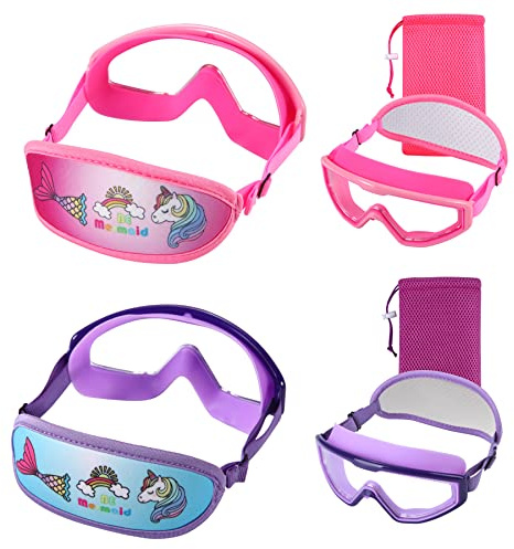 RUIGAO 2 gafas de natación para niños, correa de tela, visión amplia, rosa/morado, máscara de natación para niñas de 4 a 7 años