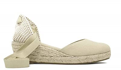 ALPARGATUS Espadrillas Valenciana Tela con zeppa a 3 corde e chiusura a nastro fatta a mano in Spagna - Modello ULEA, beige, 37 EU