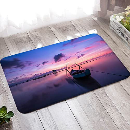 Teppich Kinderzimmer, Fußmatte Outdoor 50X160cm Lila Blau Seeboot für Stark Frequentierte Bereiche Außerhalb des Hauses