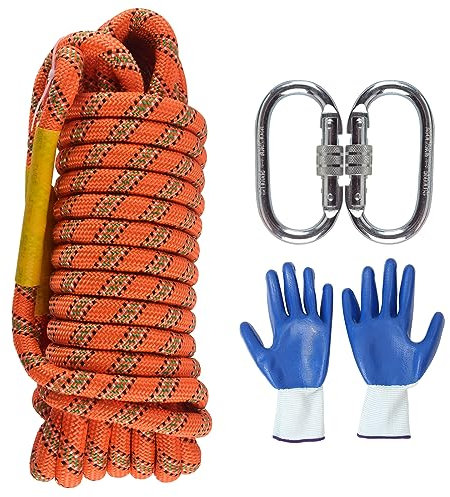 JIUXQT Static Climbing Rope 16mm 48Ft/15m Tree Climbing Rope Strong Rappelling Rope Heavy Duty High Strength Safety Rope for Outdoor, Escape, Rock Climbing, Mountain Climbing, Hauling, Rescue Orange