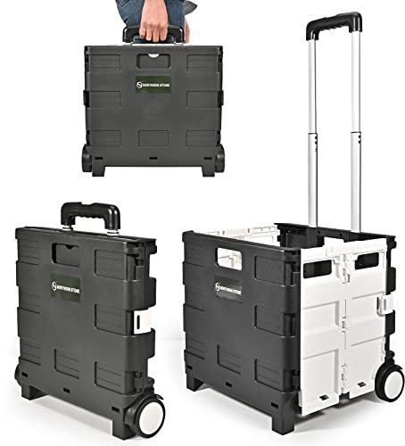 NORTHERN STONE Einkaufstrolley klappbar, Teleskop-Griff, Kofferraumwagen mit verstellbarem Aluminium-Teleskopgriff, Bis 35L, Garten, Teacher's Book Einkaufswage, Camping und Büro (Silber)