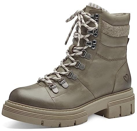 MARCO TOZZI Damen Stiefeletten zum Schnüren aus Kunstleder Plateau, Grau (Stone Comb), 39