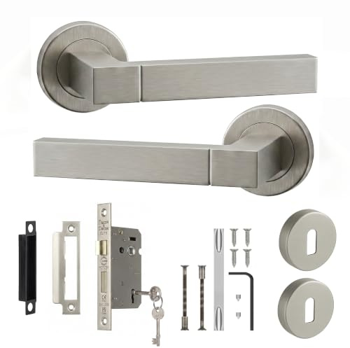 Decoranddecor Brushed Chrome Door Handles Internal with Lock and Keys | Door Handles with Lock and Key, Internal Door Handles, Interior Door Handles, Silver Door Handles, Handle Set, Lever on Rose