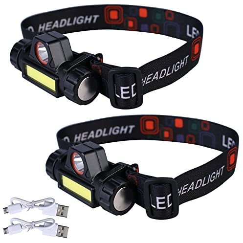 Stirnlampe LED Wiederaufladbar Camping Kopflampe: 2 Stück Stirnlampe Headlamp COB mit 5 Lichtmodi, Stirnlampe Angeln Laufen USB Aufladbar Leicht Taschenlampe Lauflampe für Notfall Jogging Wandern