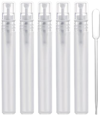 LUTER 5 Piezas 10ml Atomizadores de Perfume, Recargables Mate Botellas de Spray Plástico para Viajes Niebla Fina Botellas de Pulverizador Vacías con 0,5ml Tubo Dispensador para Cabello Rostro Plantas