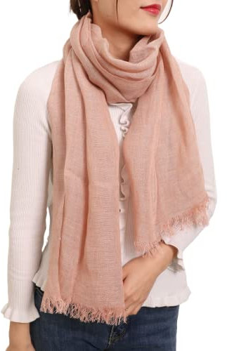 Prettystern XL Damen Herren Meliert einfarbig sommer freizeit fransen Leinen-Tuch T90 altrosa