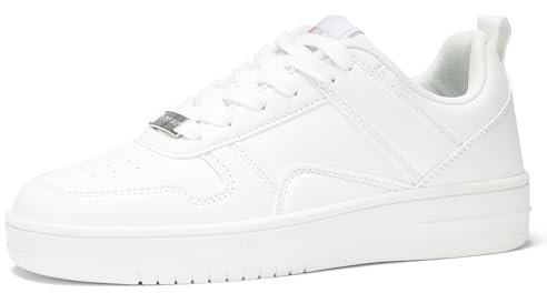 LUCKY STEP Damen-Sneaker mit Glitzernden Strasssteinen, Leder Low-Top Sneaker zum Schnüren, Lässige, Bequeme Walkingschuhe (Ganz weiß, 6US-36EU-3UK)