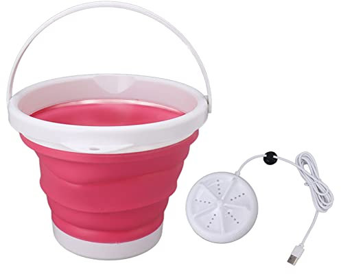Focket Lavadora Portátil, Mini Lavadora con Cubo Plegable de 10L Lavadora Ultrasónica Pequeña Mini Lavadora Portátil para Ropa Interior, Calcetines, Ropa de Bebé, Viajes, Camping (Rosa)