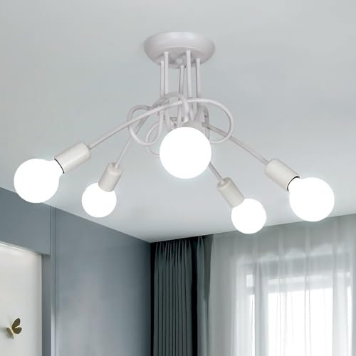 Toolight Industrielle Deckenleuchte E27, 5-Lichter Deckenlampe Metall Weiß, Kreative Eisen Kronleuchter für Schlafzimmer Wohnzimmer Esszimmer Flur Küche, Ø60cm (ohne Glühbirne)