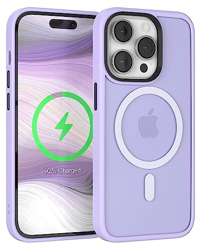 EAZY CASE - Slim Hülle kompatibel mit iPhone 14 Pro kompatibel mit MagSafe (Top magnetische Adsorption), ultraschlank, schützende Hülle, Anti-Kratzen Handyhülle in Durchsichtig/Lavendel Lila