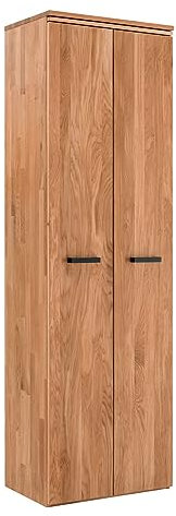 Lomadox Flur Garderoben Schrank Kleiderschrank Dielenschrank Eiche massiv geölt mit Metallgriffen in schwarz, B/H/T: ca. 60/195/39 cm