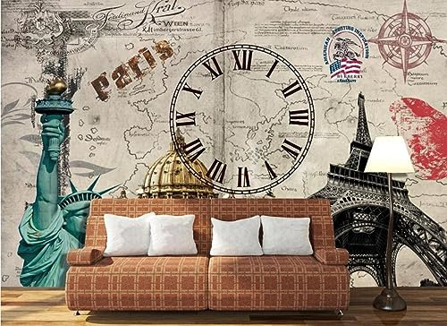 Tapete 3D Wandbild Vintage Uhr Architektur Fototapete 3D Effekt Vliestapete Wohnzimmer Schlafzimmer Wanddeko