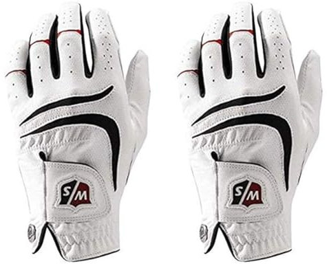 Wilson Staff Herren Golfhandschuh, Grip Plus, Material-Kombi, Größe: L, Linkshand, MLH, weiß, WGJA00680L (Packung mit 2)