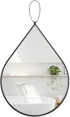 FEUFOAM Black Wall Mirror with Metal Framed Unique Tear Drop Mirror Wall Decor Irregular Wall Mirrors Decorative Large Mirror for Living Room Bedroom Entryway