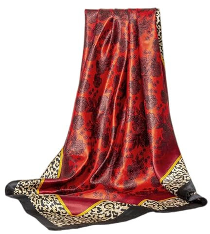 Silk Scarf Women Red Shawl Stain Neckerchief Head Wraps Leopard Thin Scarf Ladies Beach Shawl Vintage Painting Bridal Belt Chiffon Muslin Cloth Birthday gifts