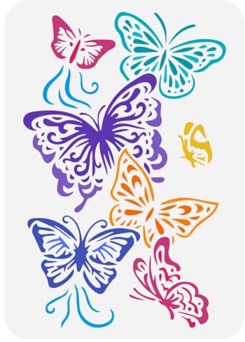 FINGERINSPIRE Malschablone Fliegende Schmetterlinge 21x29.7 cm Kunststoff Schmetterlingsmuster Schablone Wiederverwendbare Tierthema Vorlage Zum Malen Auf Holz Boden Wand Fliesen Leinwand Stoff