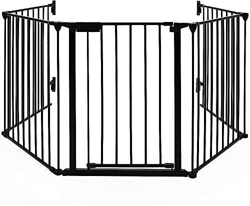 Belfoyer Treppenschutz, große Version, 310 cm, Kaminschutzgitter, 5 Paneele, vormontiert, klappbarer Kaminzaun, inkl. Tür, Schwarz