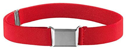 NestNook Kindergürtel, verstellbare Gürtel für Jungen und Mädchen, elastische Stretchgürtel mit silberner quadratischer Schnalle (Rot)