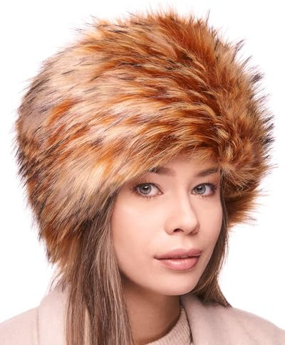 Futrzane Classic Kosakenmütze - Fellmütze Damen Winter - Pelz Russische Mütze (XL, Orange Classic)