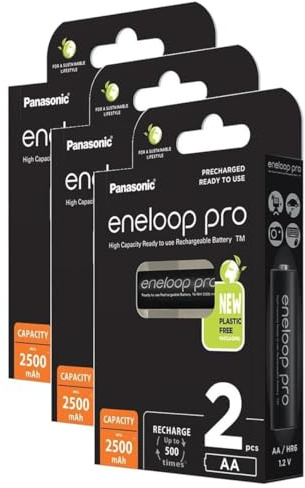 Eneloop Pro Lot de 3 x 2 Piles Rechargeables Mignon 2500mAh AA Ni-MH