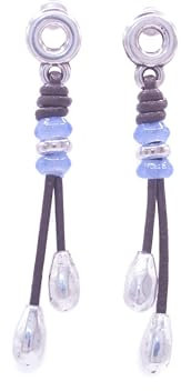 NILUXE DESIGN - Pendientes Mujer Plata - Pendientes de Cuero Estilo Boho Hippie - Bañados en Plata Largos Colgantes y Cristal Checo de Colores - Cómodos y Ligeros- Ideal para Regalar(Azul claro)