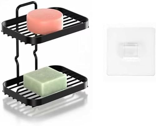 TJ.MOREE Shower Soap Holder - 2-Tier Stainless Steel Shower Caddy, Waterproof & Drill-Free Wall Mounted Organizer with Removable Design for Bathroom, Kitchen Sink & Shower Storage (Black)