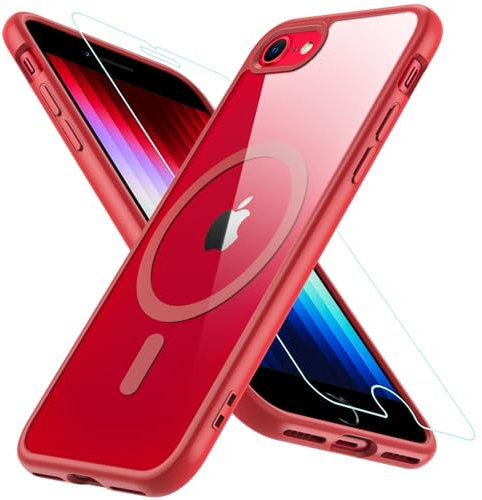Hülle Kompatibel für iPhone SE 2020, iPhone SE 2022 Hülle iPhone 8/7 Hülle, Magnetisch Handyhülle iPhone SE 2/3 mit HD Schutzfolie Glas für MagSafe Schutzhülle iPhone SE 2022 Case (Rot)