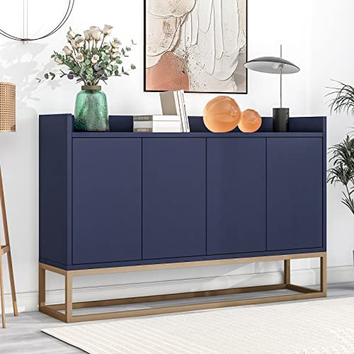ADWOLT Aparador elegante y minimalista azul marino, 120 × 30 × 80 cm, 4 puertas, sin mango, para cocina, salón y comedor