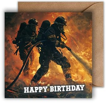 WBdesignz Feuerwehr Geburtstagskarte mit Umschlag - Beeindruckende Grußkarte “Happy Birthday” Glückwunschkarte Schöne Geschenkkarte zum Geburtstag Happy Birthday Karte Feuerwehrmann (125 x 125 mm)