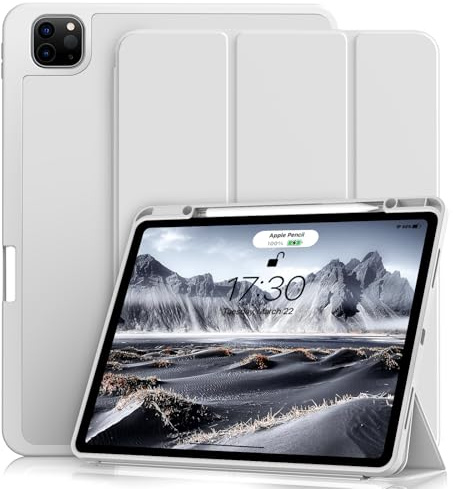 KVTVOU Case for iPad Pro 11 Inch 2022/2021/2020 4th / 3rd / 2nd Generation, Soft TPU Back Cover, Slim Protective Case with Pencil Holder for iPad Pro 11 Inch, Auto Wake/Sleep, Gray