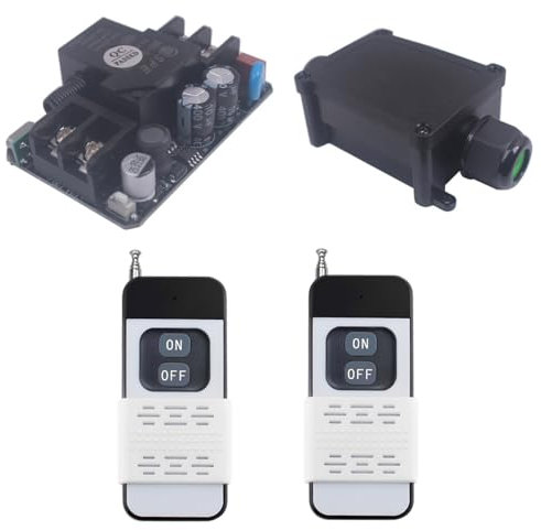 Interrupteur de relais sans fil étanche 85V~275V,220V 240V 30A Relais 150M Interrupteur extérieur de télécommande pour l’agriculture irriguer la porte de garage (AC 85V~275V Récepteur et 2 émetteurs)