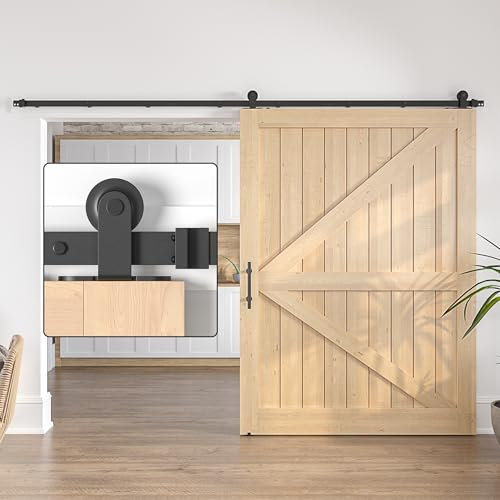 SANKEYTEW Schiebetür Set, 396cm Holz Scheunentor Schiebetür Set, robustes Schiebetür Set, schwarze Schiebetürschiene, Top Loading