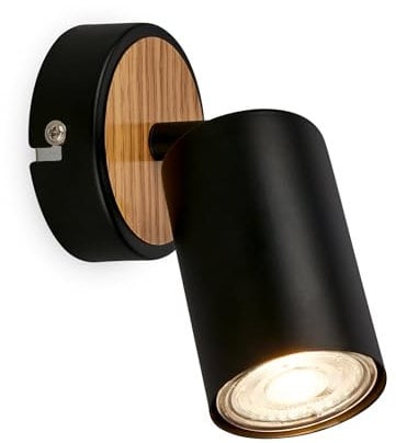 BRILONER - Aplique Pared Interior, Orientable, Casquillo GU10, Máx. 9W, Aplique Pared Dormitorio, Lámpara, Foco LED Interior, Candeeiro Parede, Luz de Lectura, Luz LED, 8x15.5 cm, Madera Negra