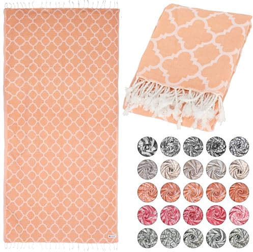Lukkum® Oeko-TEX® Damast Muster Leo Pestemal Strandtuch Saunatuch Badetuch Hamamtuch Groß Baumwolle Duschtuch Handtuch Fouta Decke Sporttuch Sarong Lachsfarbe Apricot (Peach Fuzz, MORROCAN 185 x 90cm)