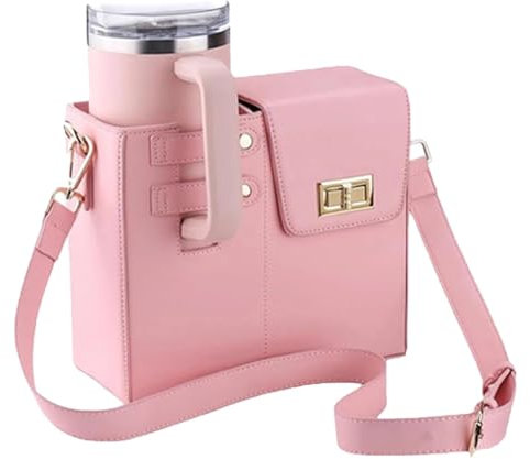 GSenhui Stanley Cup Bag Purse, Stanley Cup Holder Water Bottle Bag with Shoulder Strap Outdoor Portable Crossbody Bag for Stanley Cup (Pink)