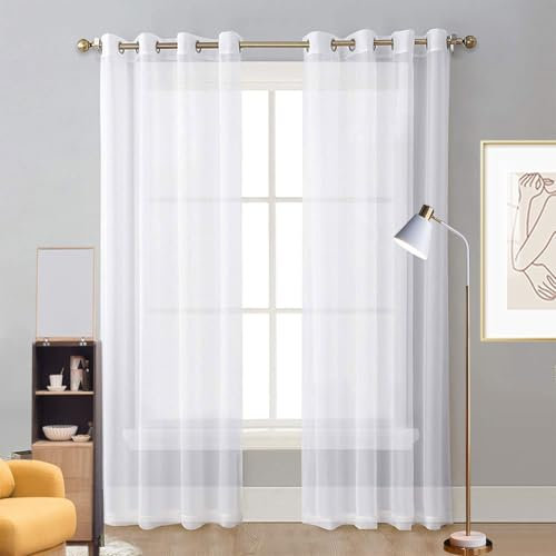 LIUNADM Verdunklungsvorhänge 225 x 235 cm Größe Und Farbe Wählbar Himmelbett Vorhänge Baby Querbehang für Küche Wohnzimmer Landhaus, Weiß