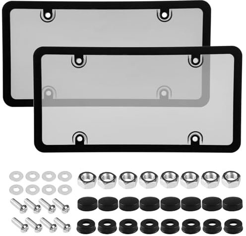 Wanheart 2-Pack Unbreakable Clear License Plate Frames, Slim Design, Rust-Proof Plasitc Holder, Fits All Standard Plates, Screws Included(Tape A)